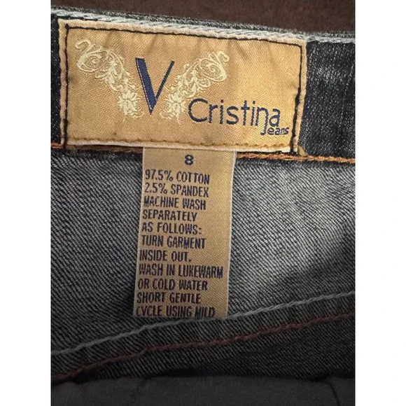 V Cristina Denim Capri Pants Y2K Women's Size 8 Embellished Rhinestone Details - Picture 2 of 7